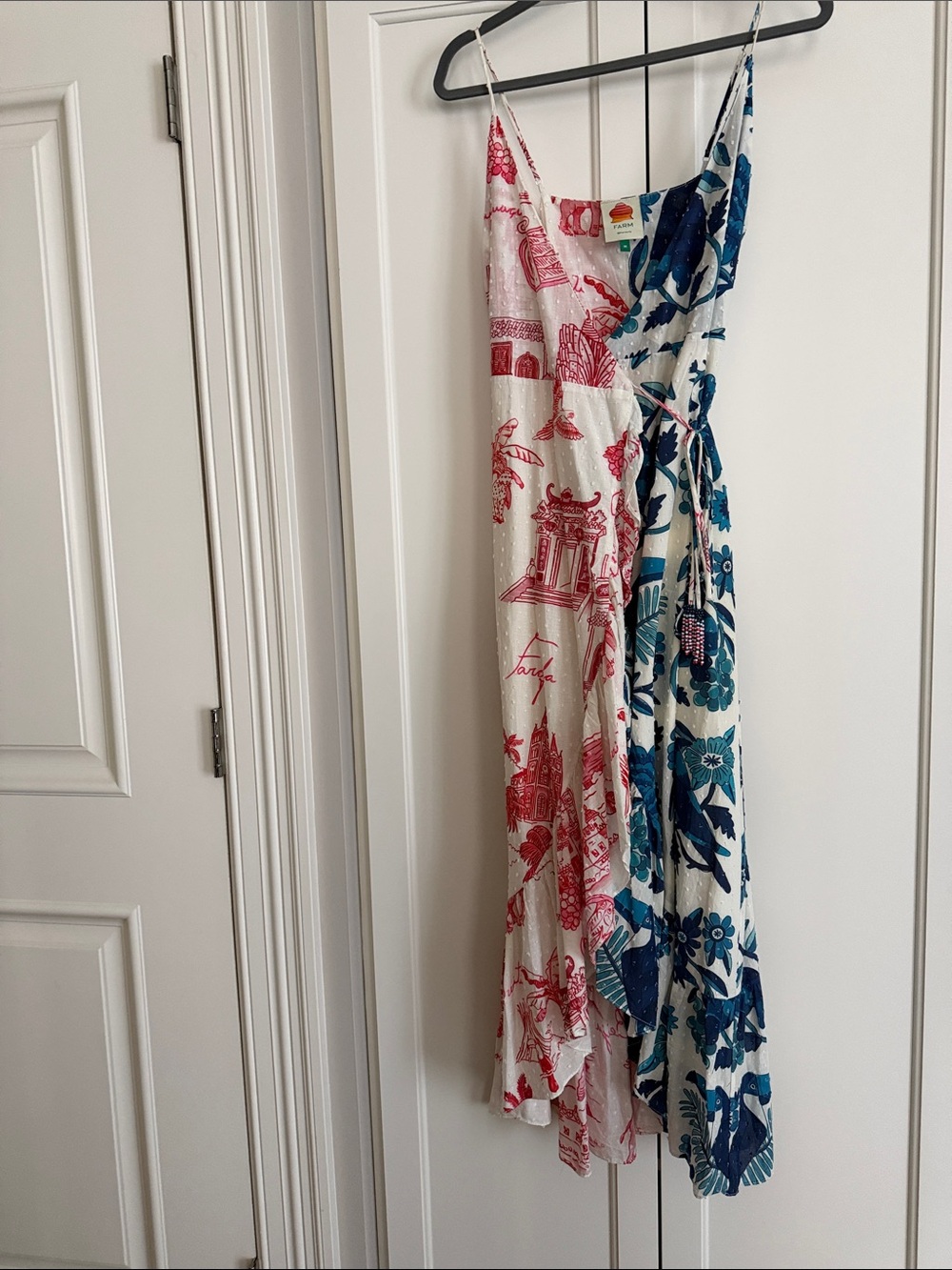 FARM Rio White Maxi Dress with Red and Blue Floral Prints